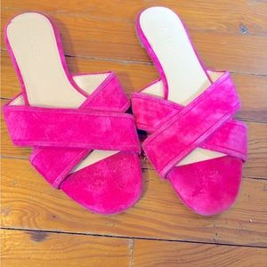 J. Crew Cora Criss Cross Sandals in Fuchsia Suede